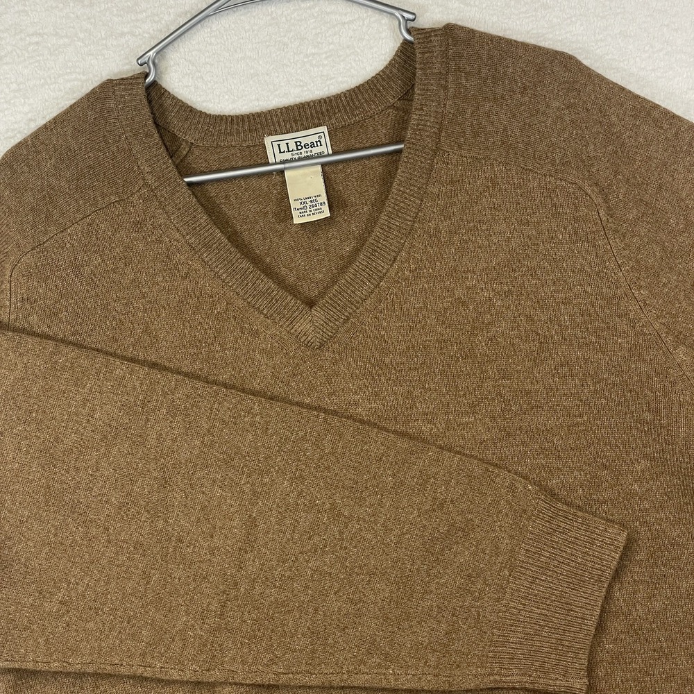 LL Bean Men's 2XL 100% Lambswool V Neck Sweater Grandpa Brown